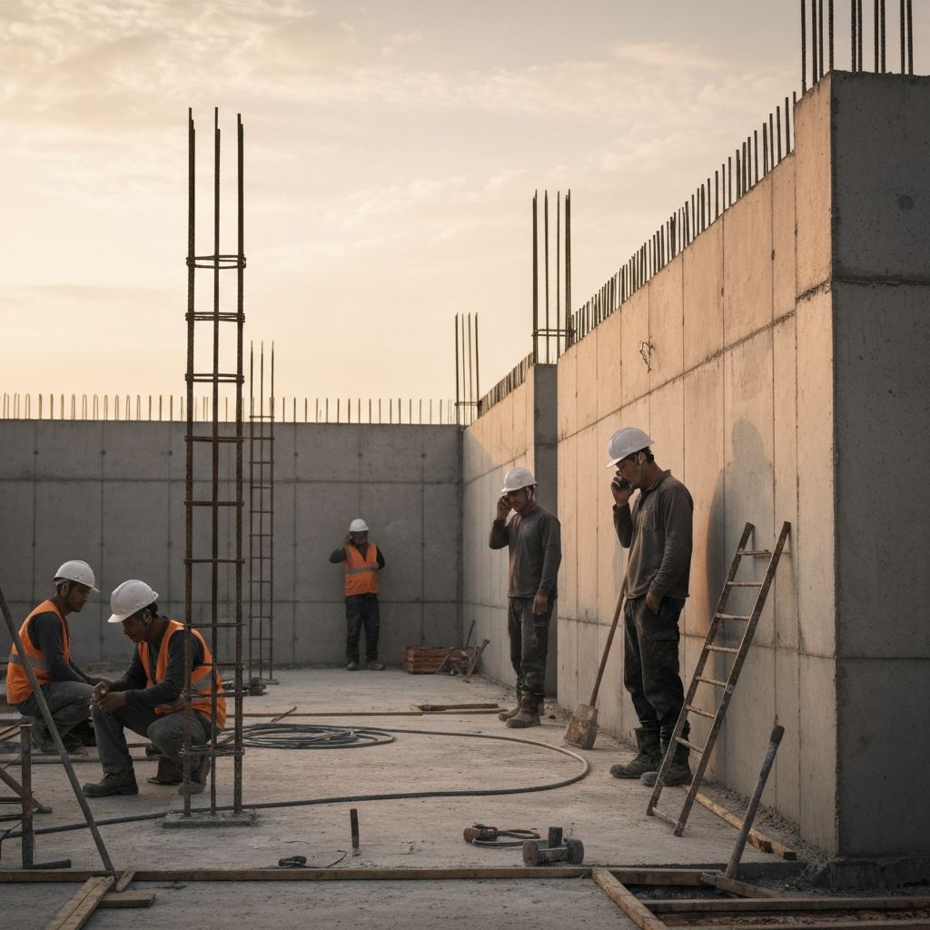Equipo de obra parado esperando por problemas de coordinación